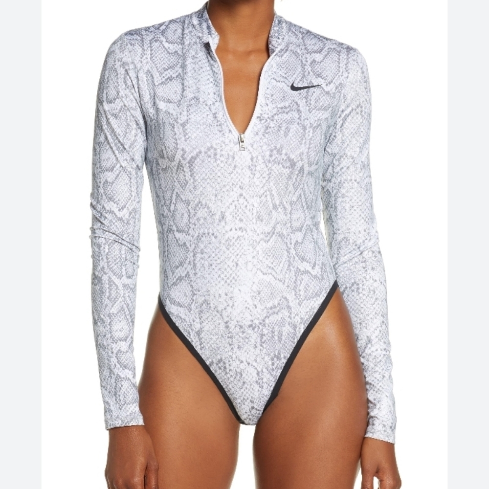 Nike White and Gray Snakeskin Bodysuit